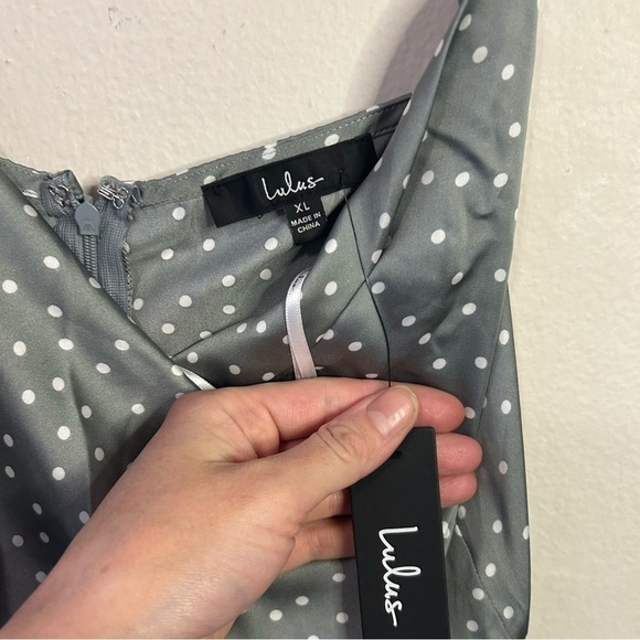 Lulu’s Spot in My Heart Sage Polka Dot Cowl Neck Dress - Picture 4 of 5